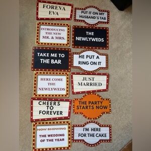 Bridal Party, Wedding Reception Entrance, Movie Theatre, Marquee, Bottle Signs